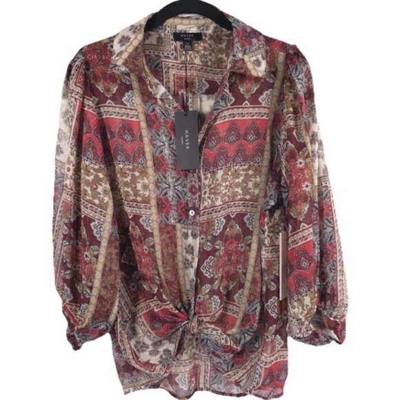 NWT HAVER LONDON Chiffon Floral‎ Button Down Shirt 2 Ways Untied Tied Size S/P - Picture 1 of 11